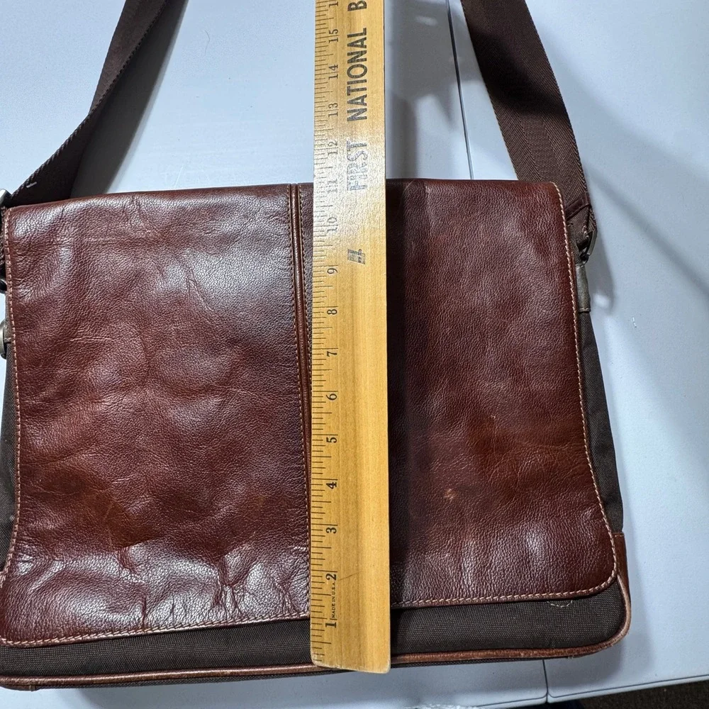 Boconi Messenger Bag Brown Leather Canvas Laptop Case Dark Academia